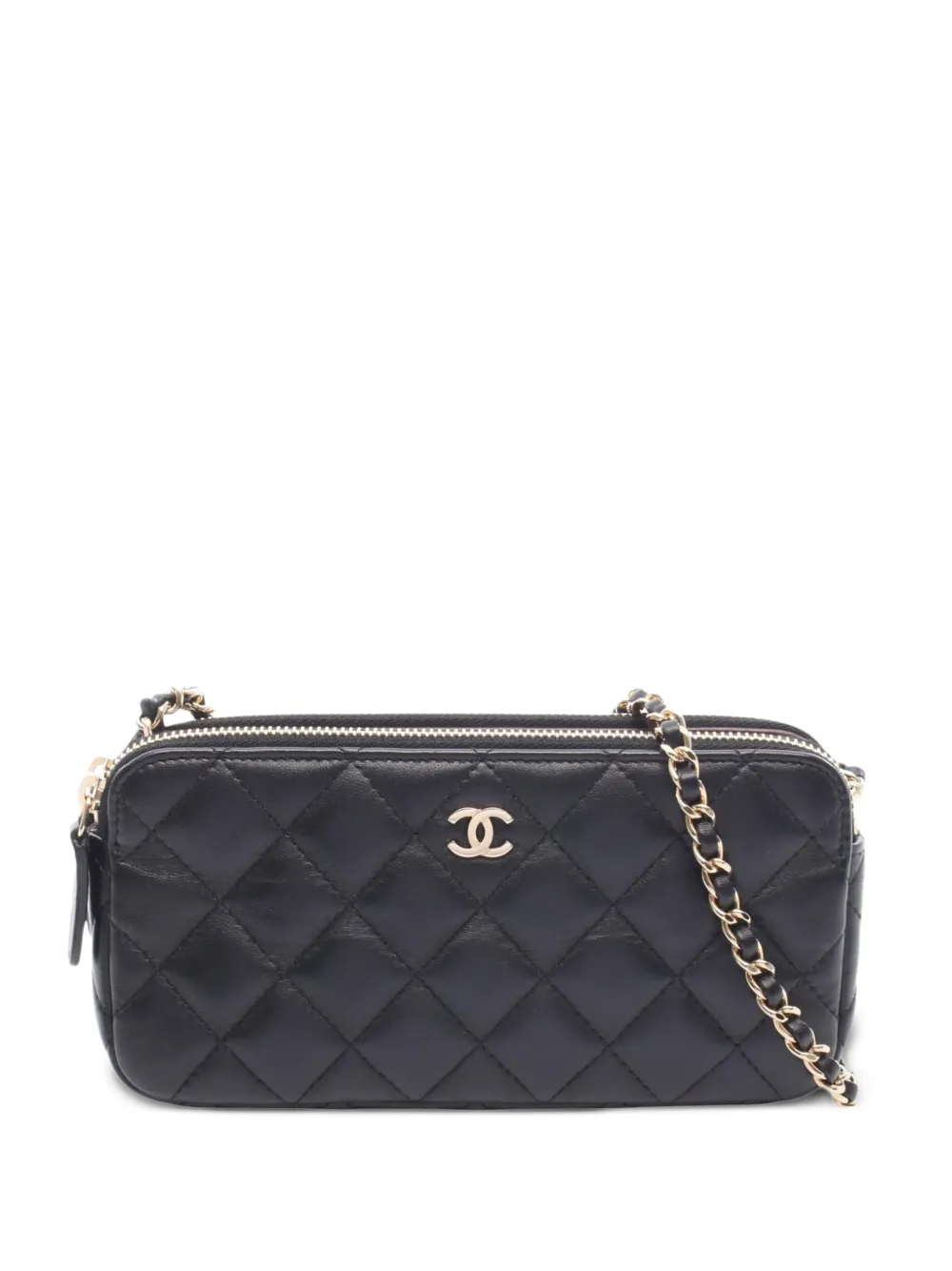 CHANEL Pre-Owned 2016-2017 CC Quilted Lambskin Double Zip Clutch With Chain crossbody bag - Nero