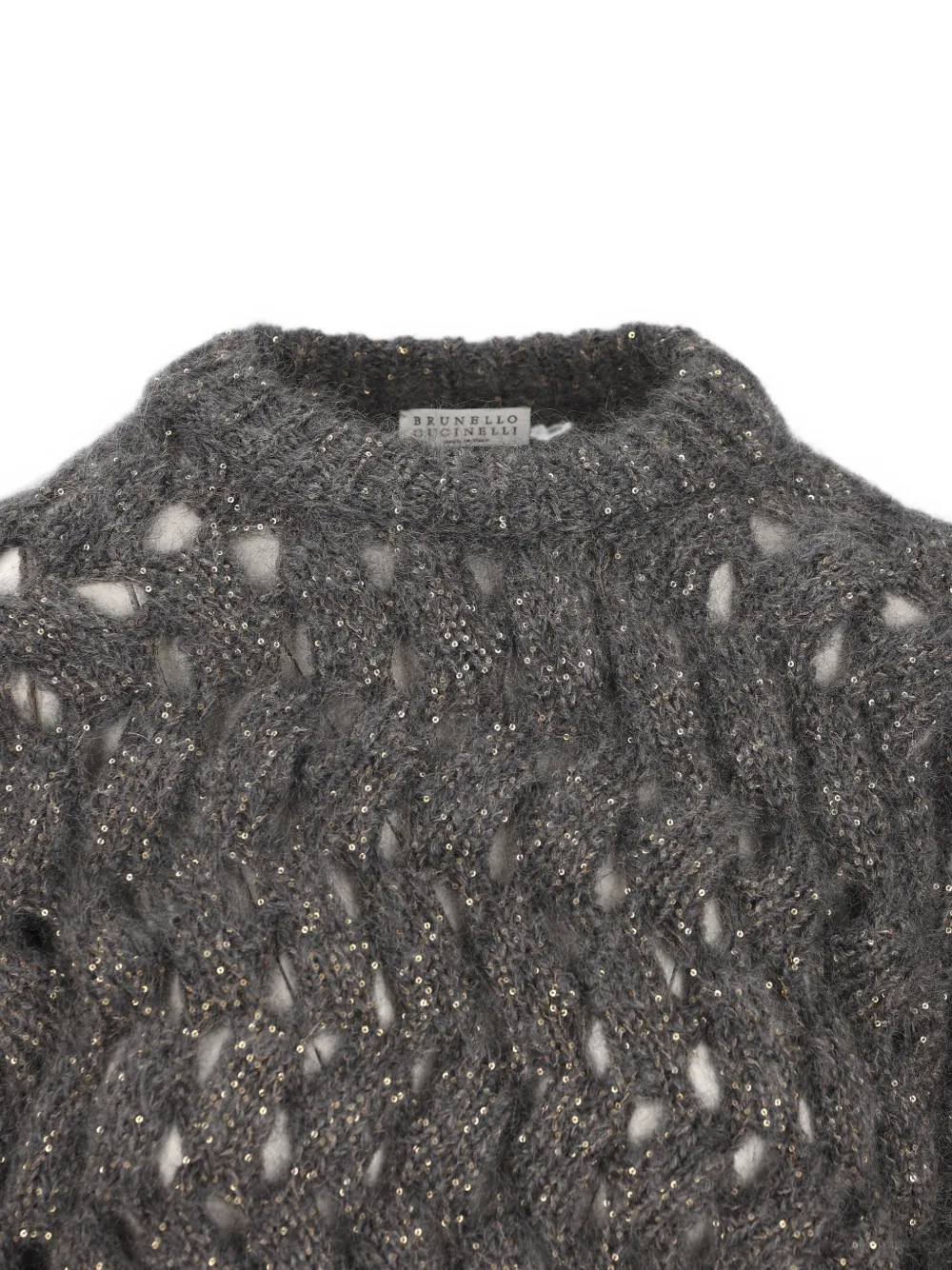 Brunello Cucinelli Kabelgebreide trui met zigzag-patroon Grijs
