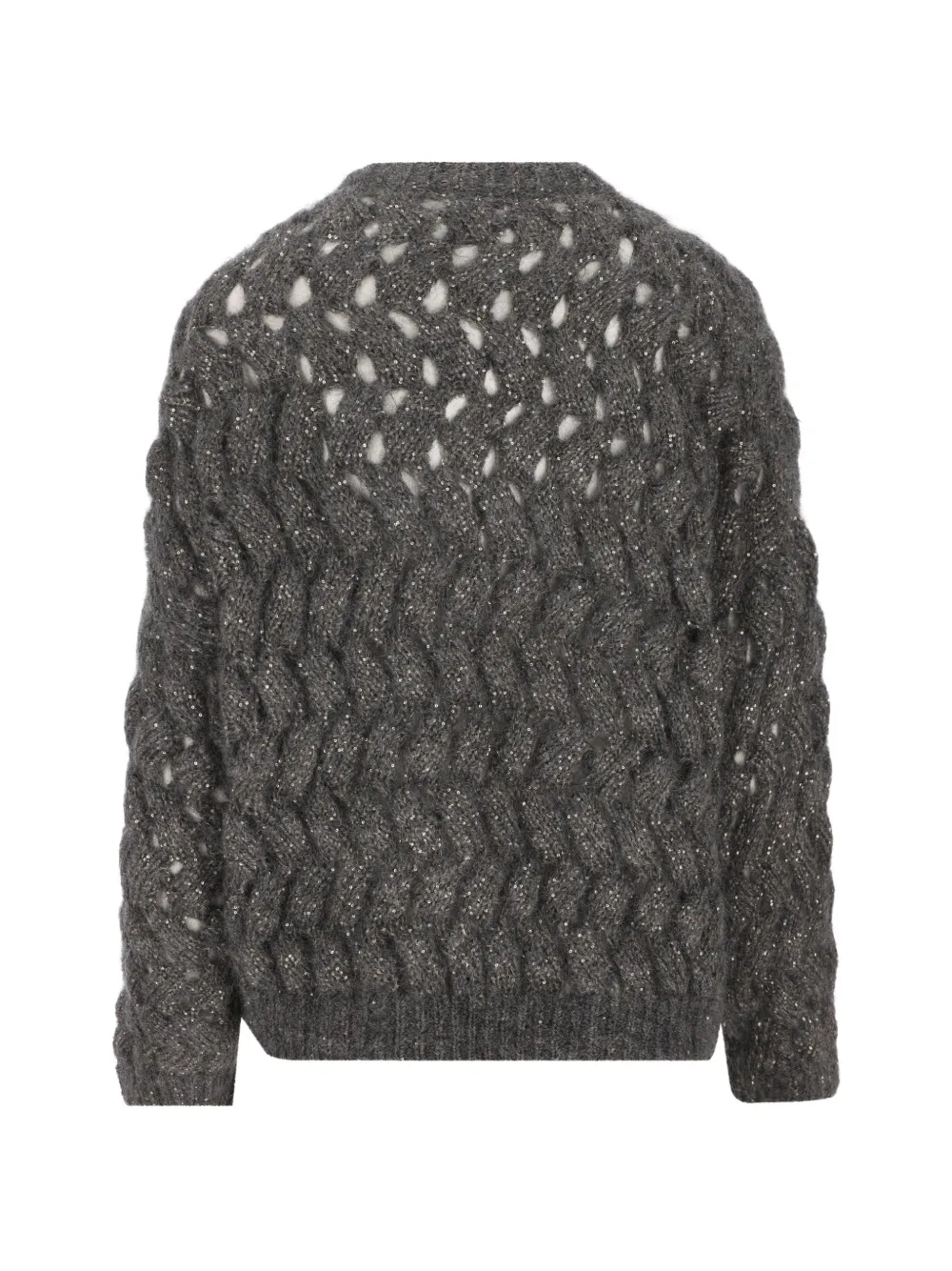 Brunello Cucinelli Kabelgebreide trui met zigzag-patroon Grijs