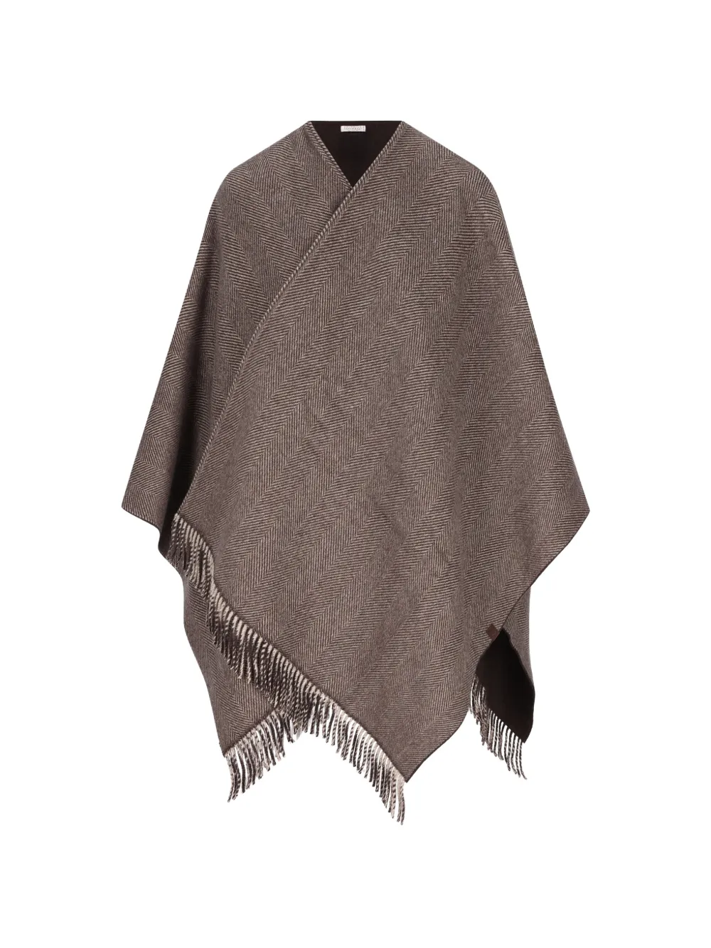 Brunello Cucinelli herringbone fringe-trim poncho - Braun