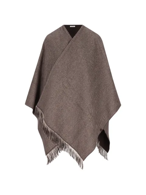 Brunello Cucinelli herringbone fringe-trim poncho
