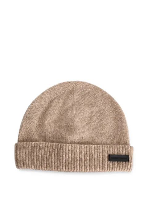 Emporio Armani logo-patch ribbed-trim beanie hat