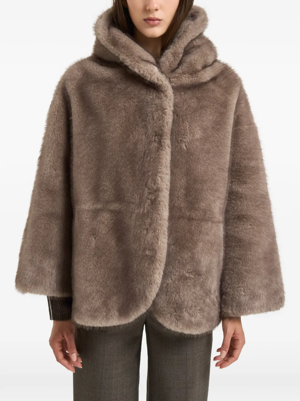 BULLY hooded shearling coat - Toni neutri