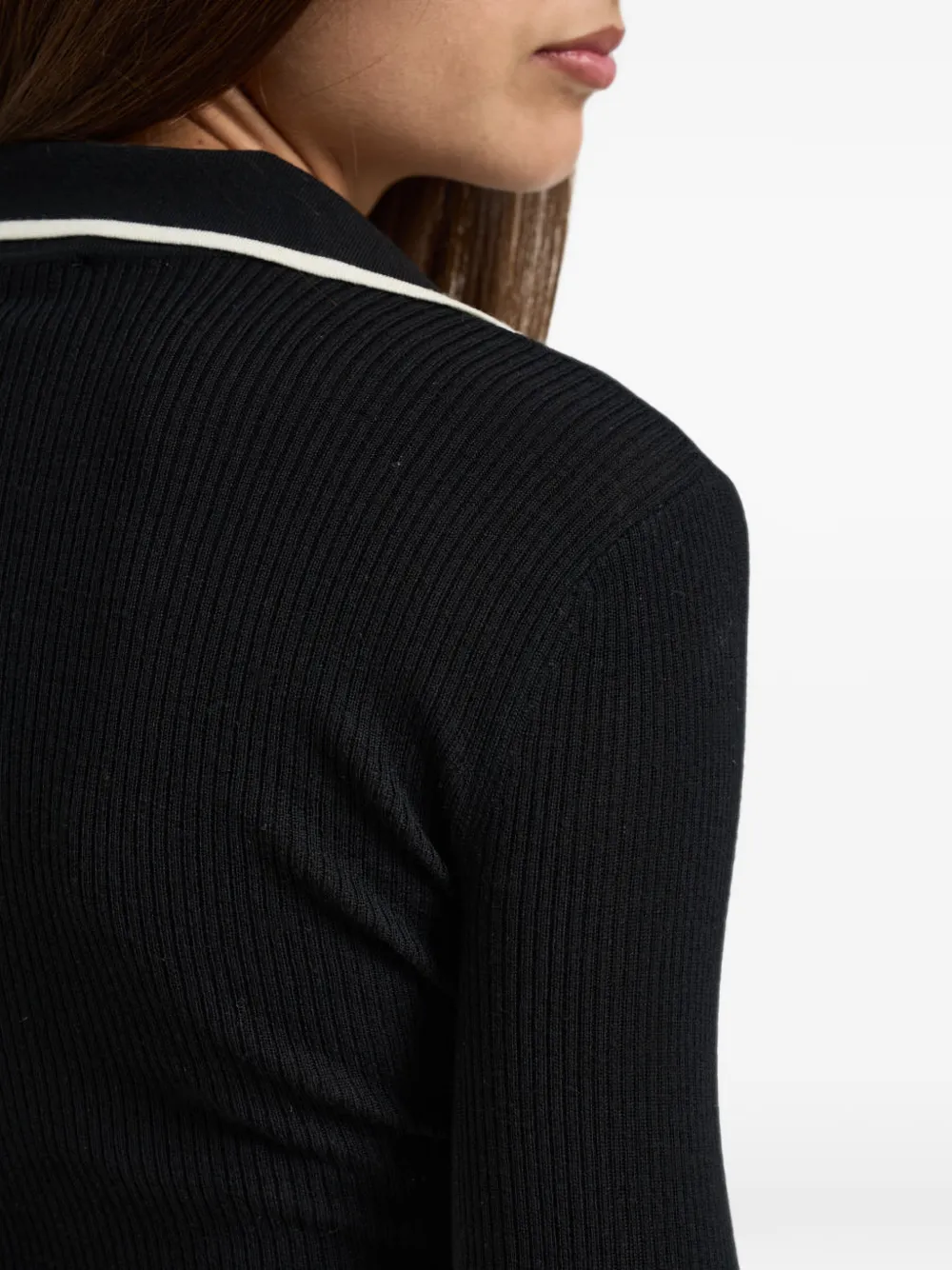 Elisabetta Franchi Ribgebreid poloshirt met logoplakkaat Zwart