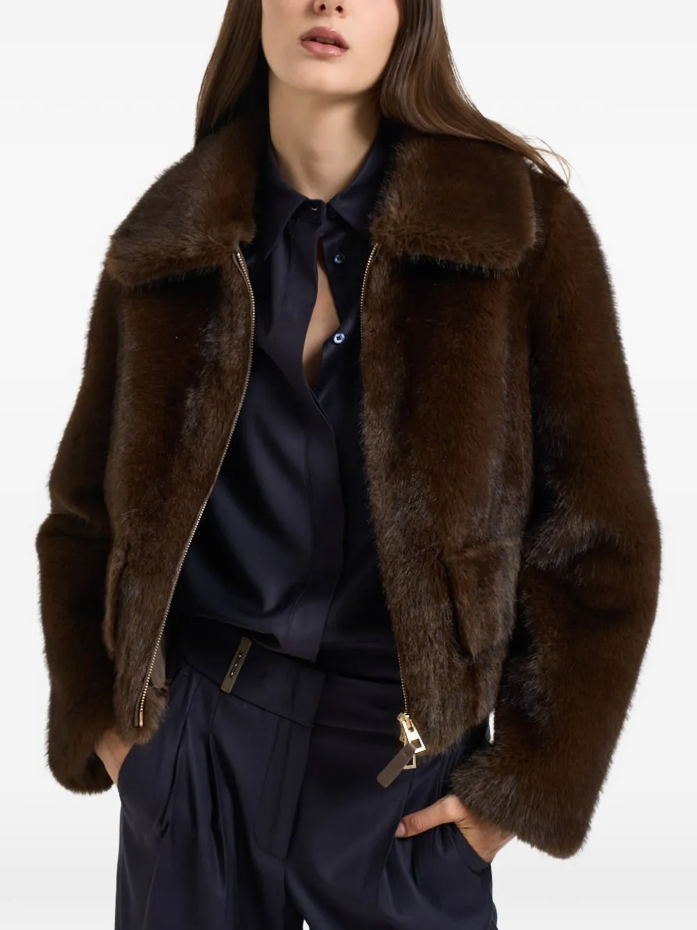 BULLY faux-fur single-breasted coat - Braun