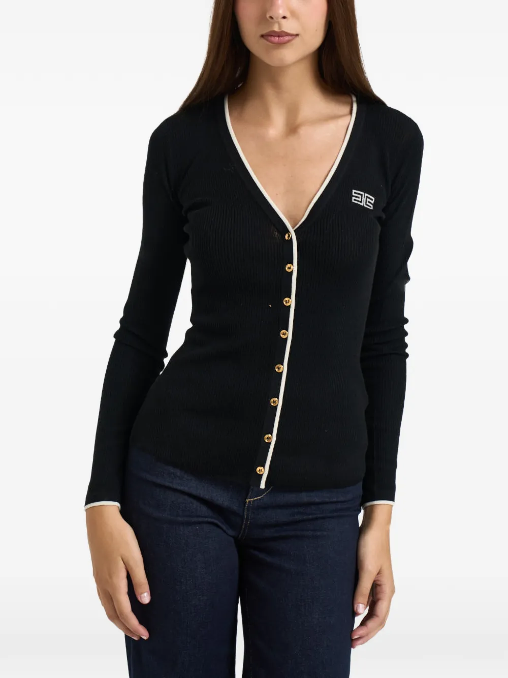 Elisabetta Franchi logo-embroidered ribbed-knit cardigan