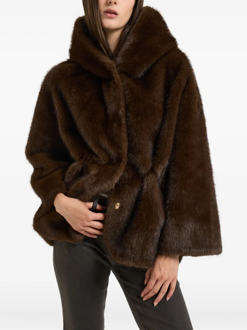 BULLY hooded faux-fur jacket - Braun