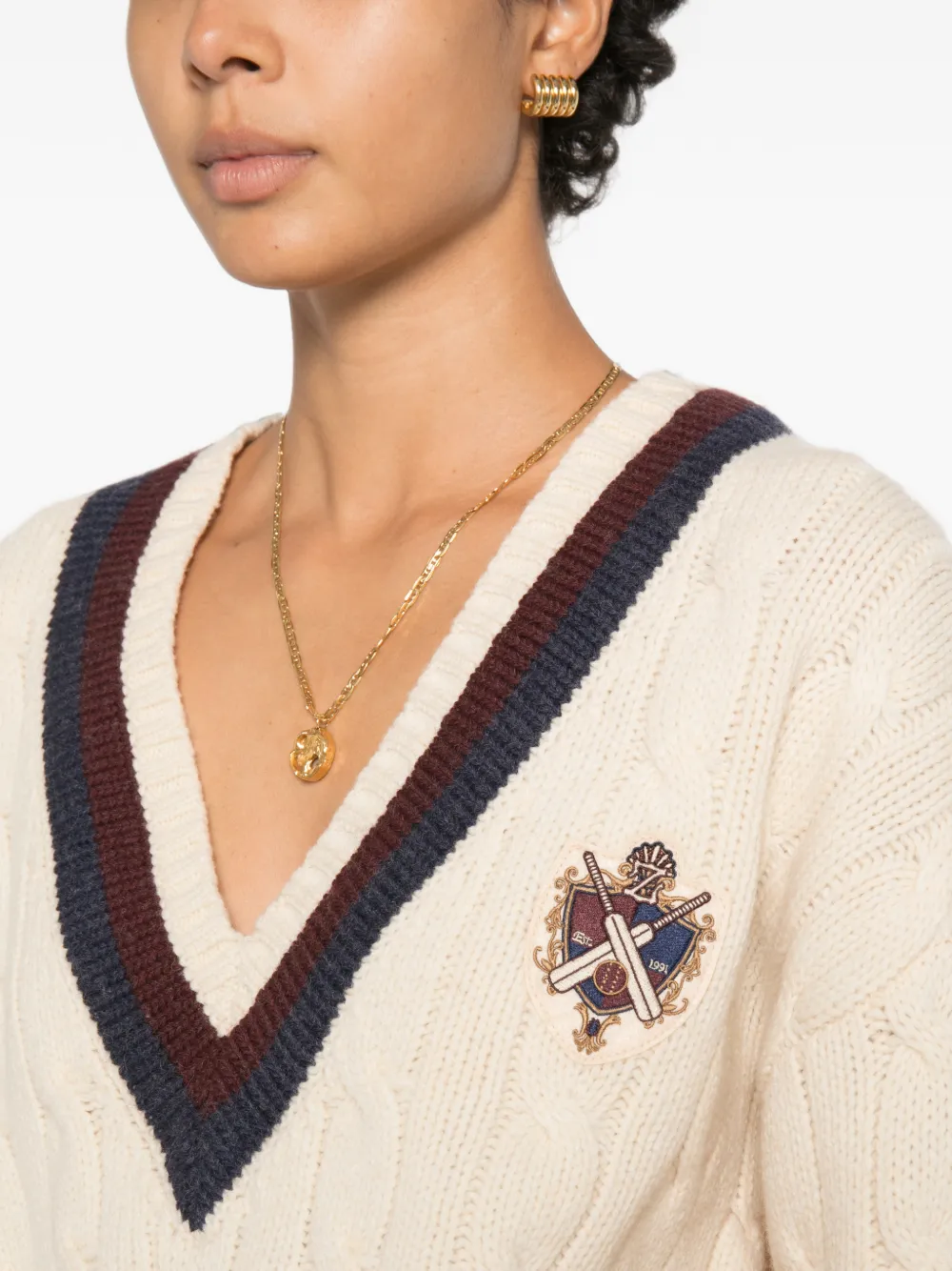 ZIMMERMANN Valiant Cable Knit Sweater in Neutrals, view 5