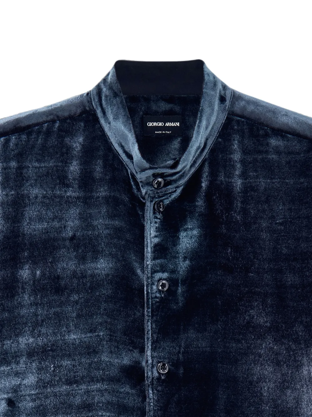 Giorgio Armani velvet mandarin-collar shirt Blauw