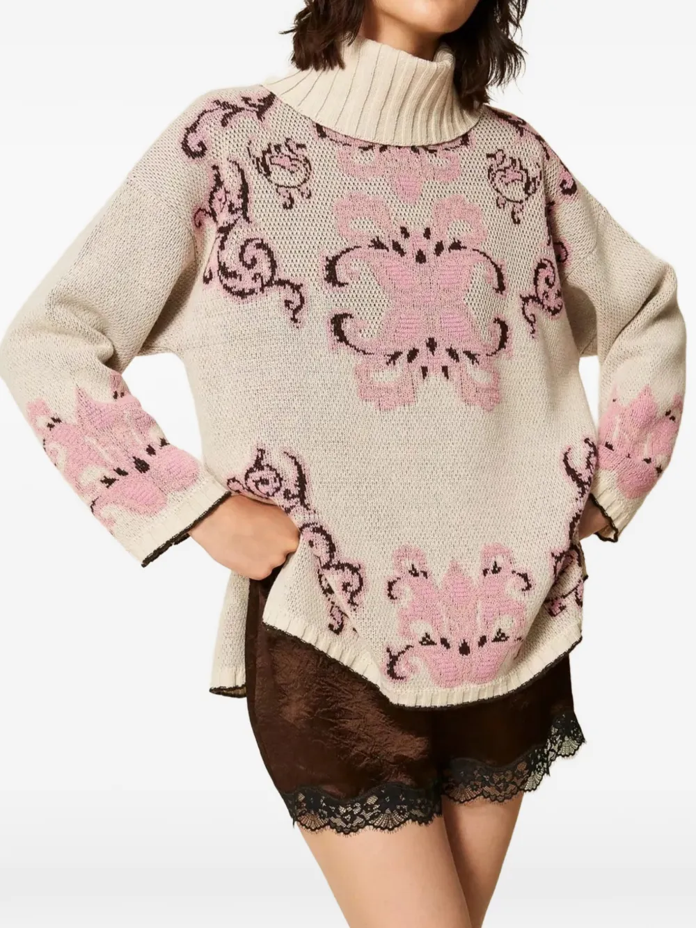 TWINSET Trui met jacquard van wolblend Beige