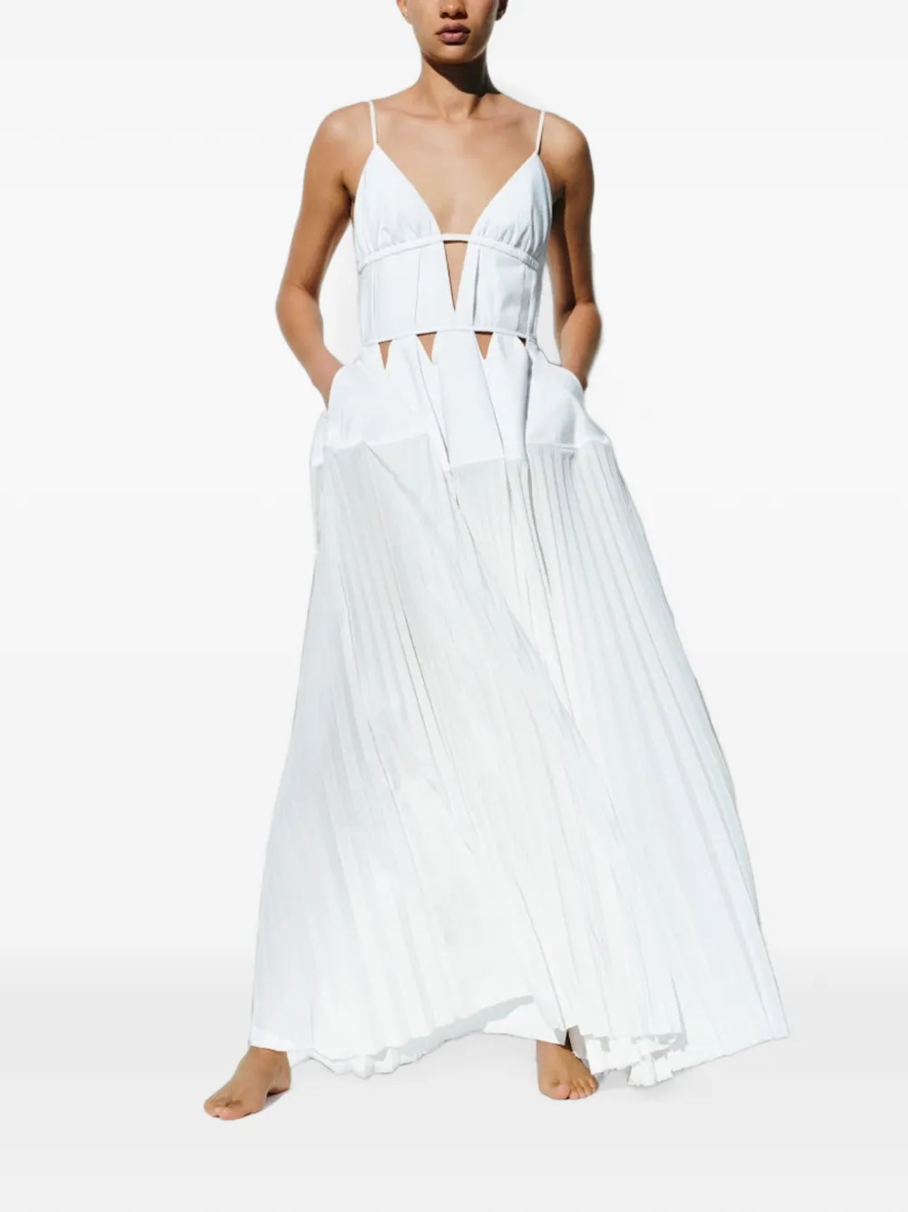 SIMKHAI Selene geplooide maxi-avondjurk Wit