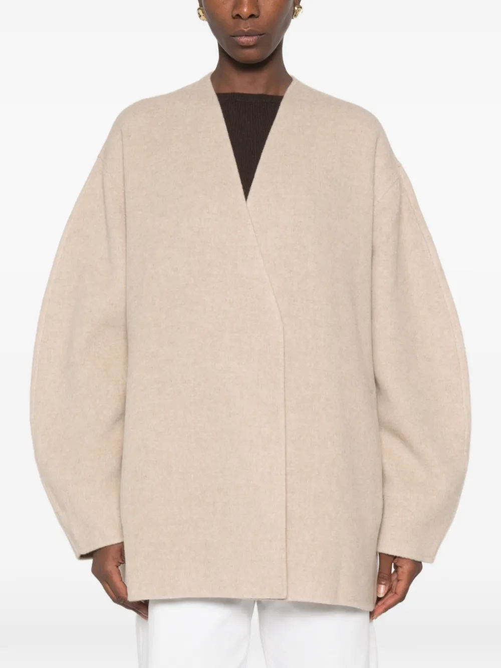 RUOHAN Jas met V-hals en coconmouwen Beige