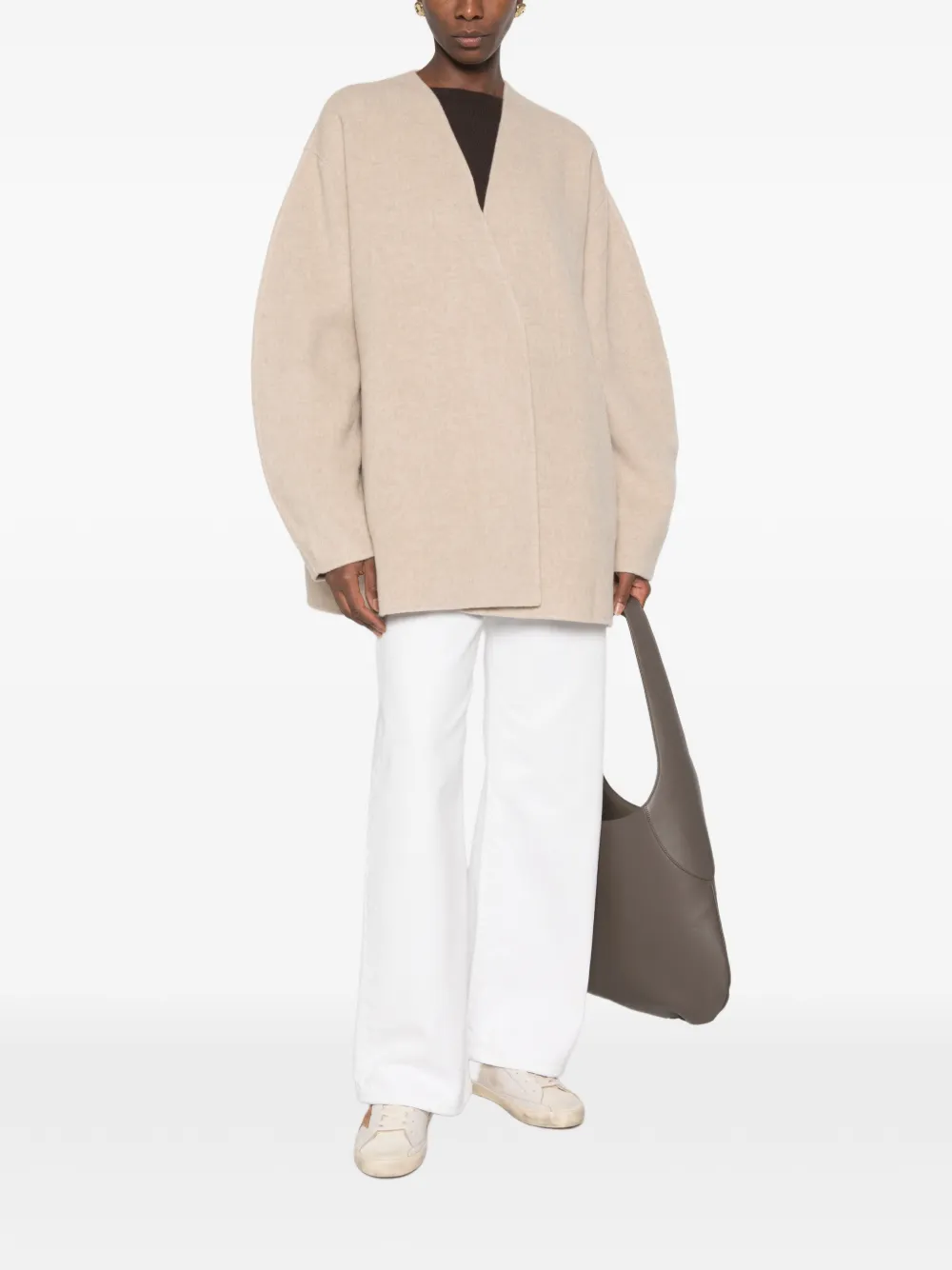 RUOHAN Jas met V-hals en coconmouwen Beige