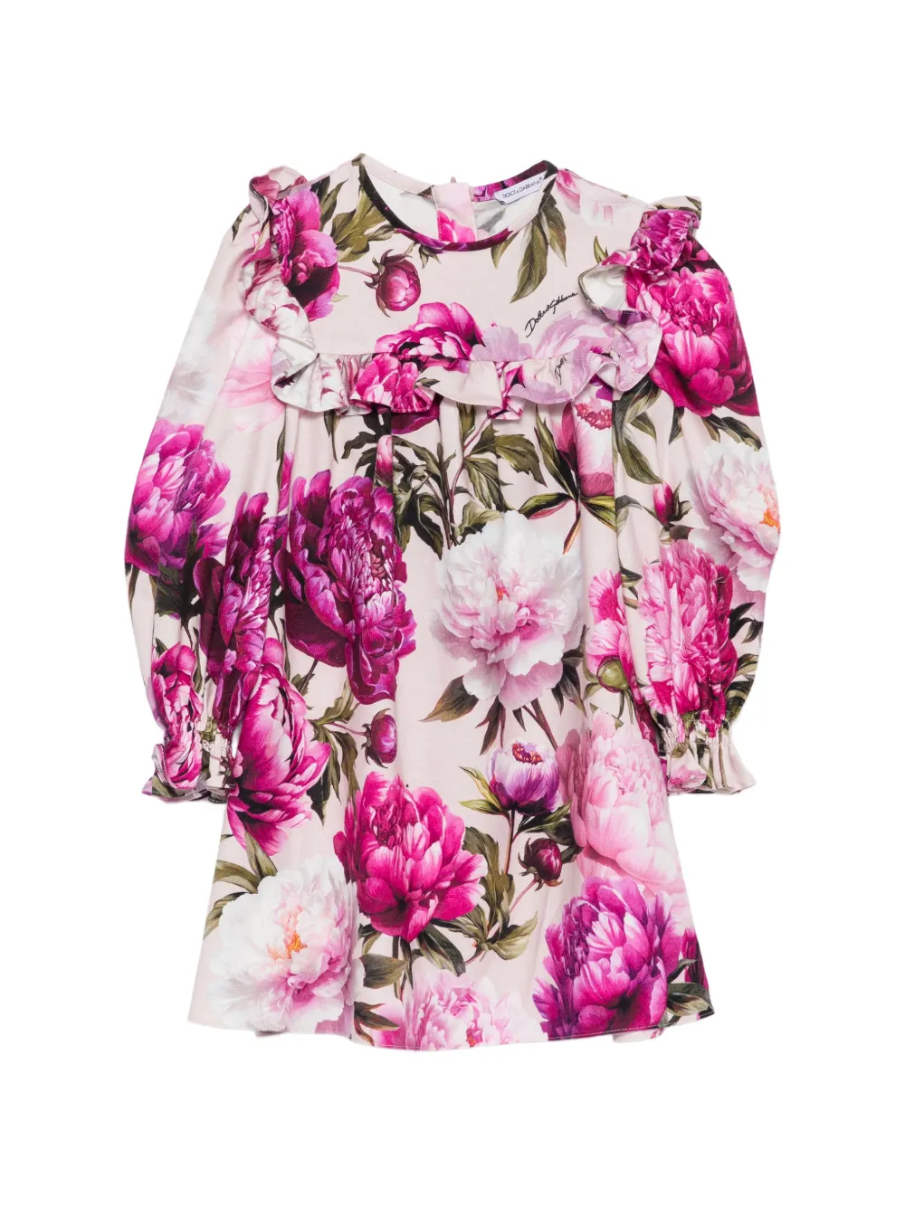 Dolce & Gabbana Kids Jurk met bloe print en ruches Roze