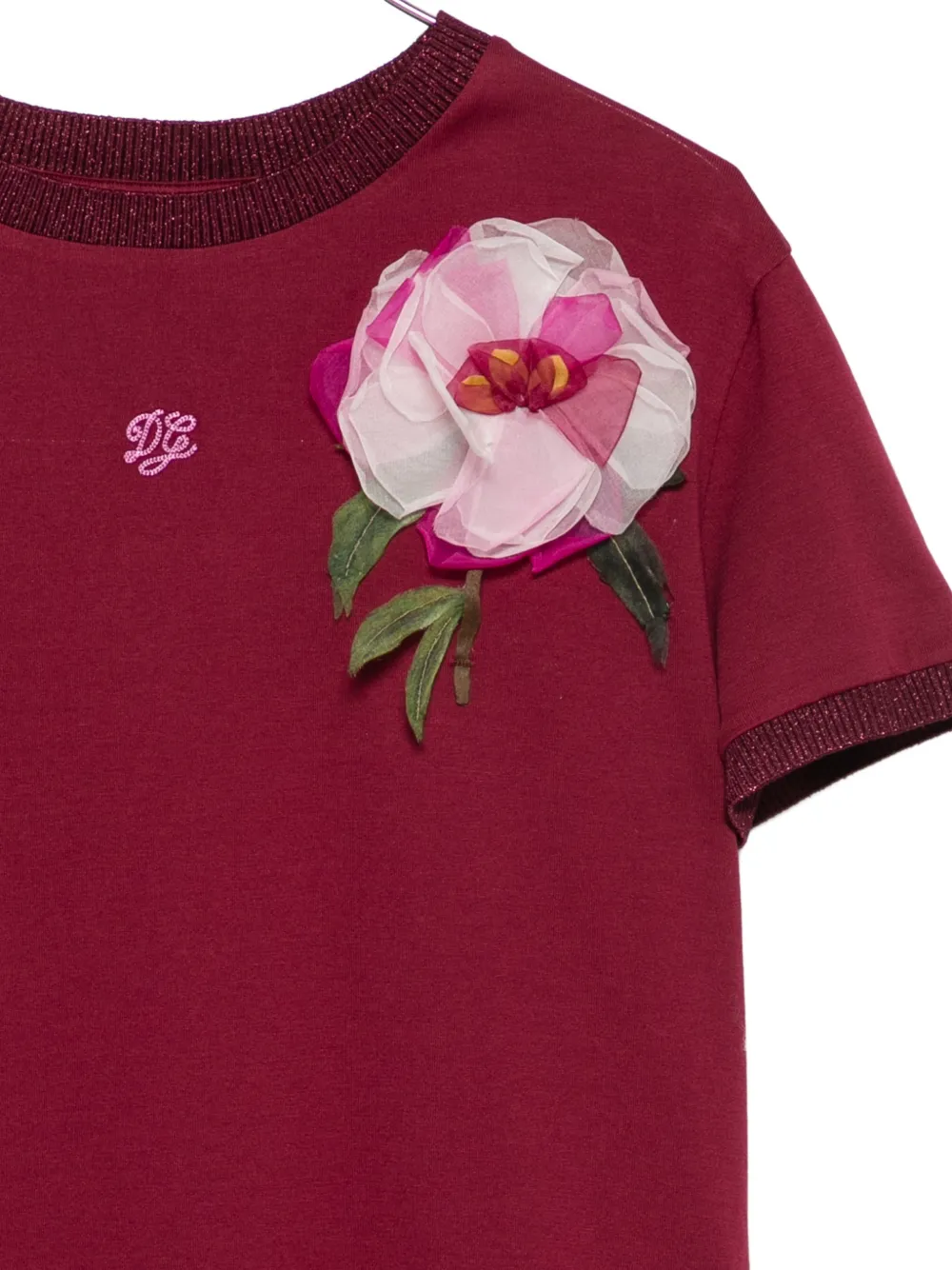 Dolce & Gabbana Kids T-SHIRT met bloemapplicatie en DG-logo Rood