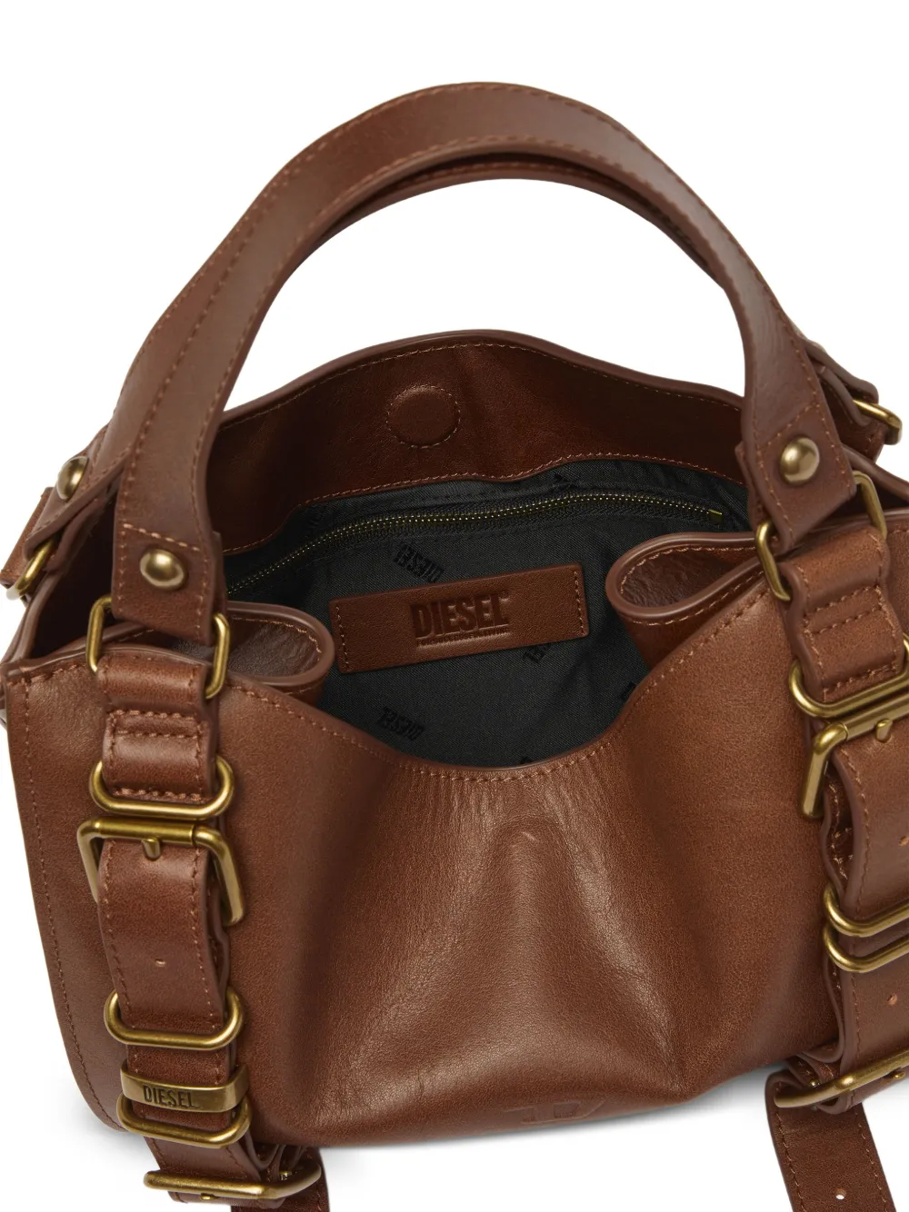 Diesel D-One kleine tas van behandeld leer met handvat Bruin
