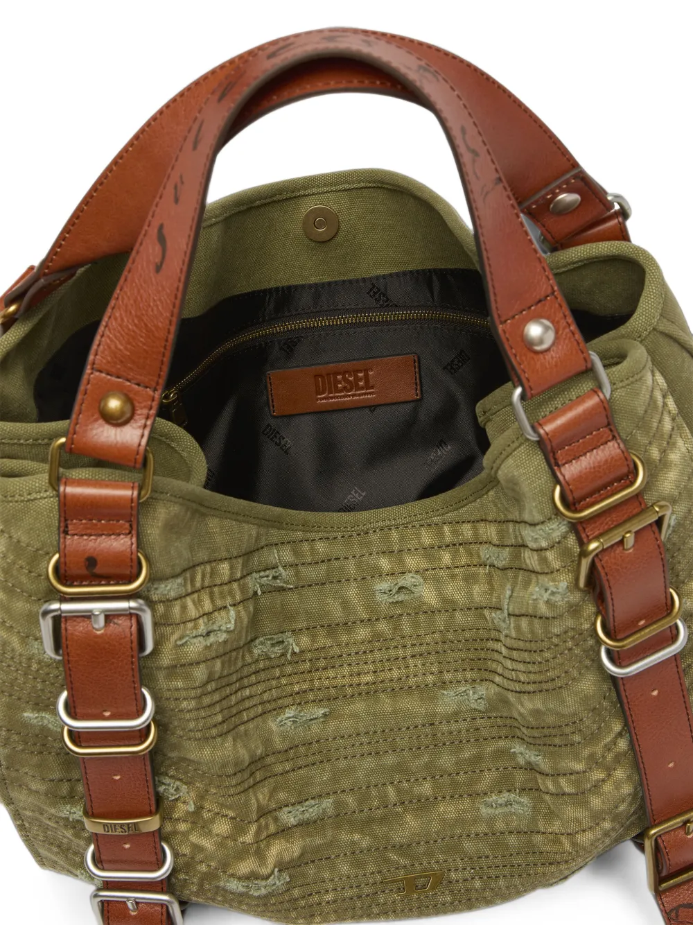 Diesel D-One-Medium gerafelde canvas tas met handvat Groen