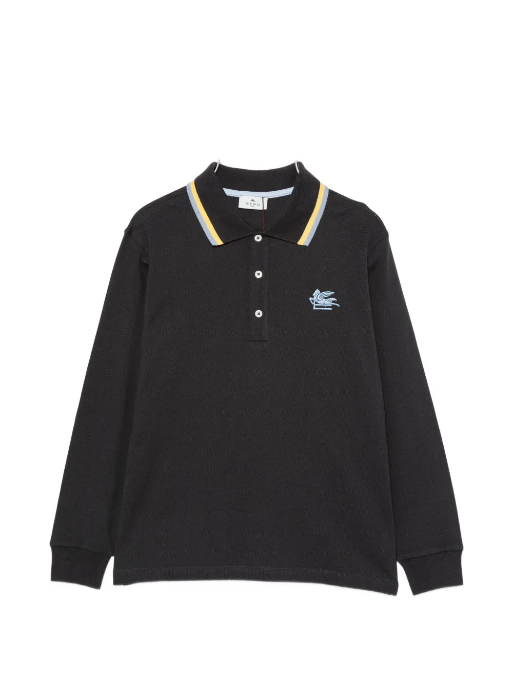 ETRO KIDS Pegasus-embroidered long-sleeved polo shirt - Nero