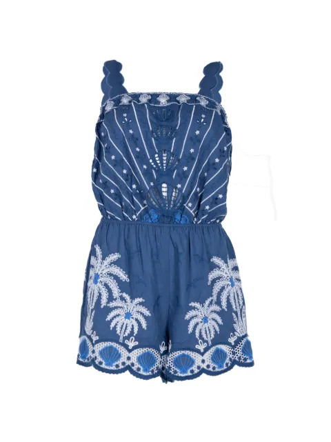 FARM Rio embroidered scalloped-strap romper