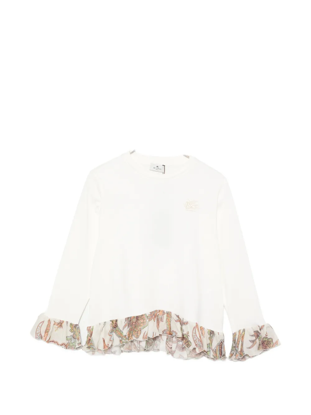 ETRO KIDS ruffled-trim long-sleeve T-shirt - Toni neutri