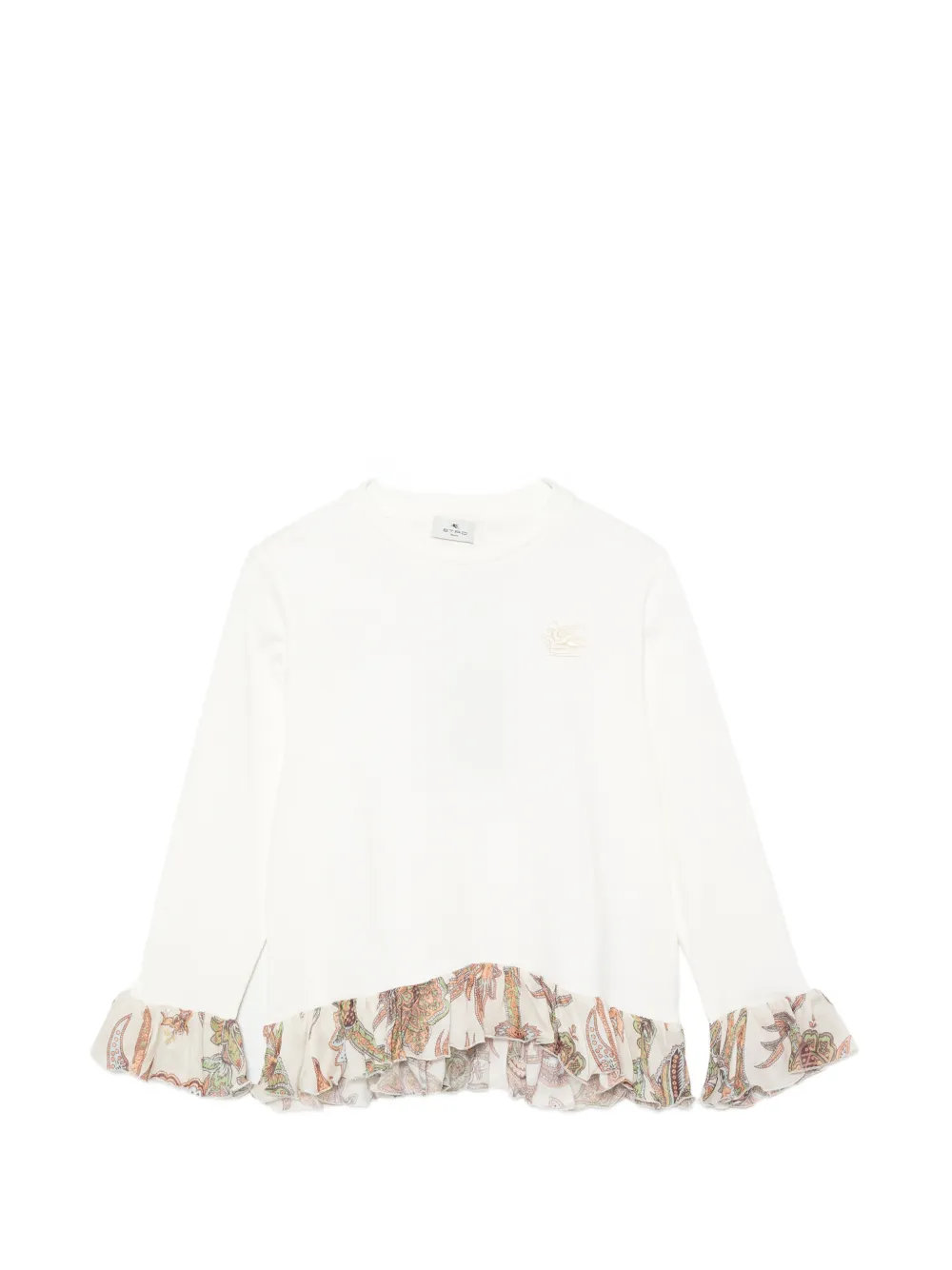 ETRO KIDS ruffled-trim long-sleeve T-shirt - Toni neutri