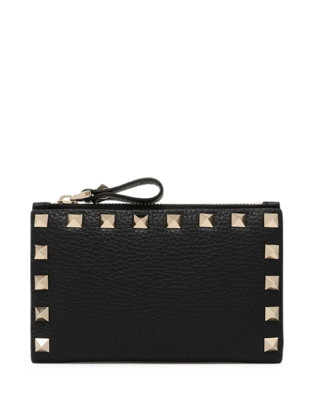 Valentino Garavani Rockstud grainy calfskin cardholder with zip - Nero