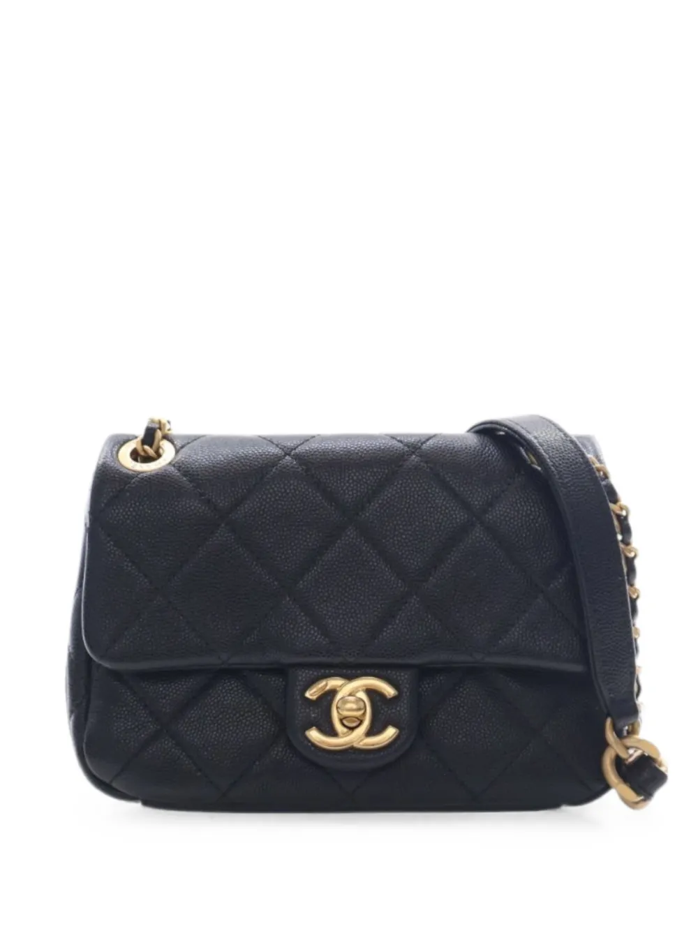 CHANEL Pre-Owned 2021-2026 CC Mini Square Quilted Caviar Single Flap crossbody bag - Schwarz