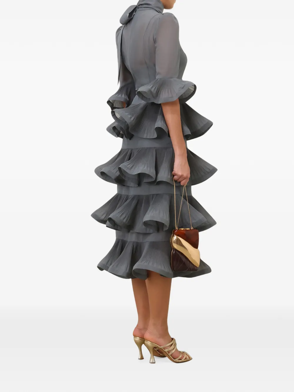 ZIMMERMANN pleated ruffled midi dress Grijs