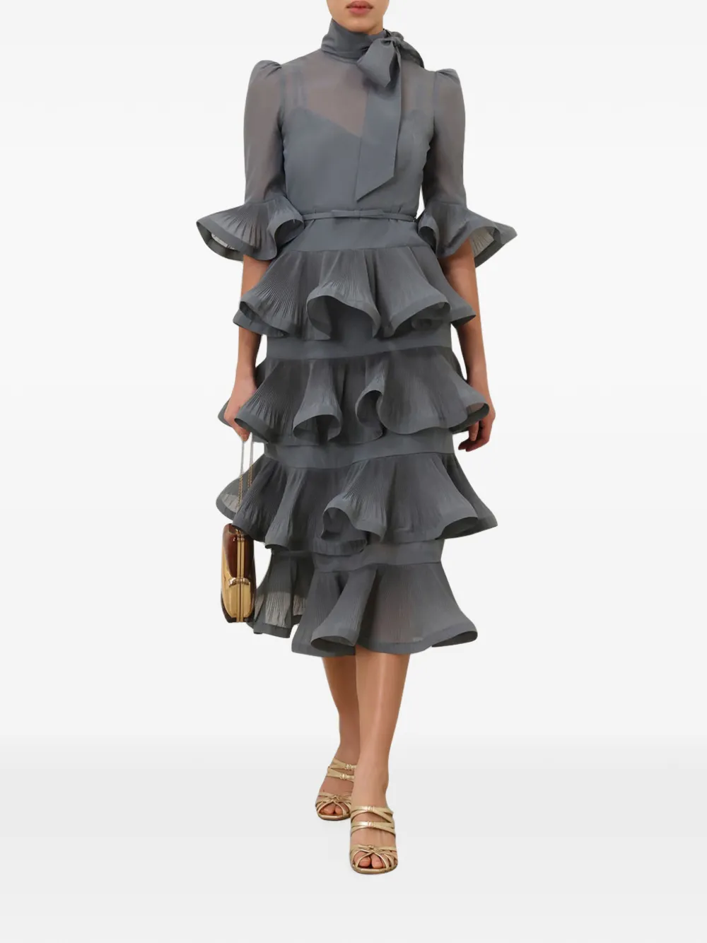ZIMMERMANN pleated ruffled midi dress Grijs