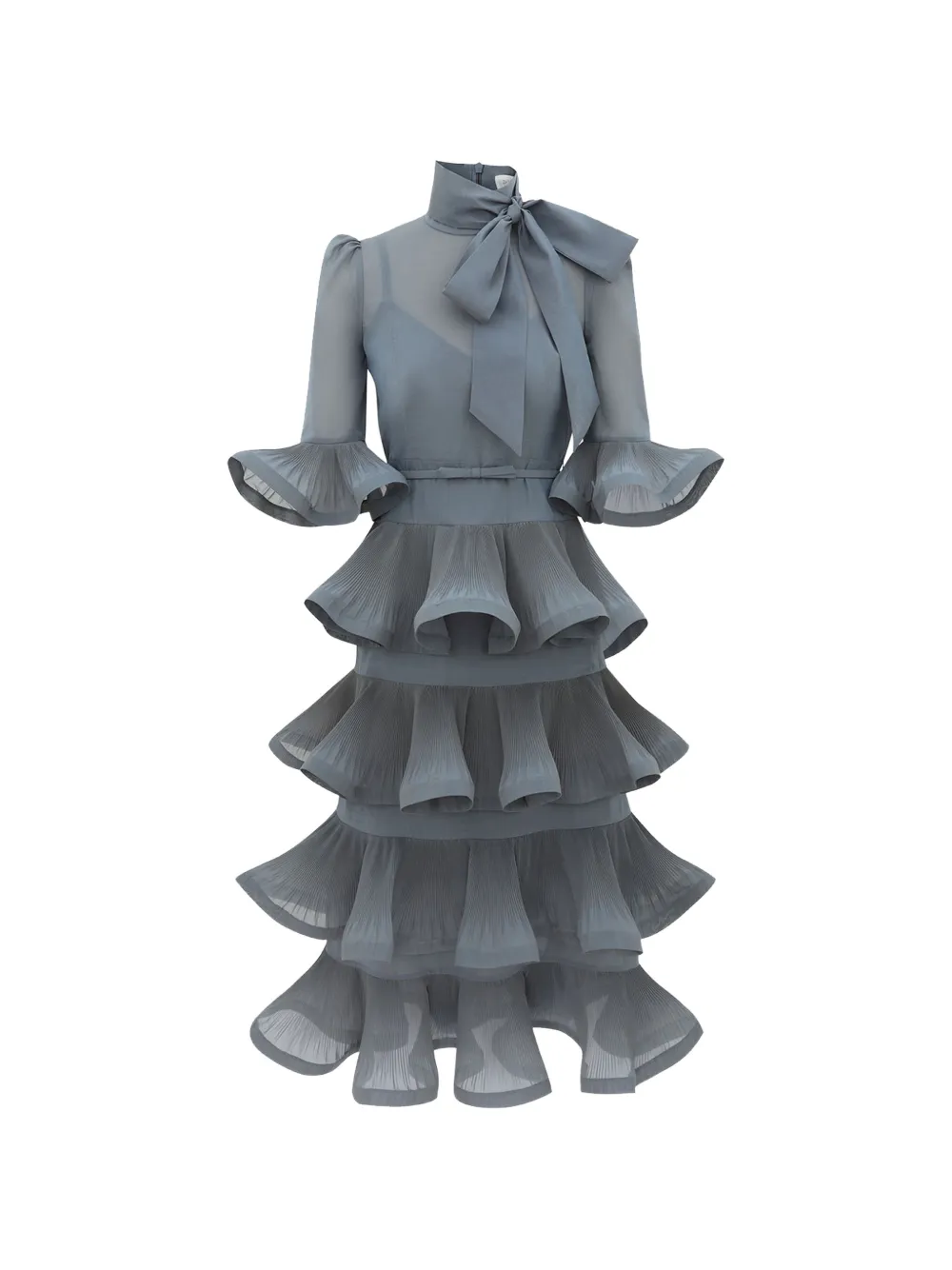 Zimmermann Pleated Ruffled Midi Dress In Grau