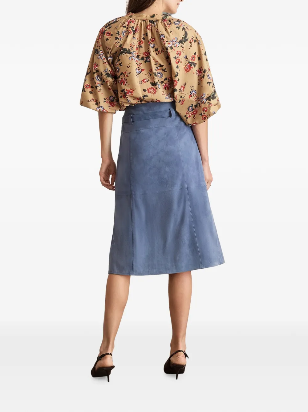 Tanya Taylor Marine top met pofmouwen en bloemenprint Beige