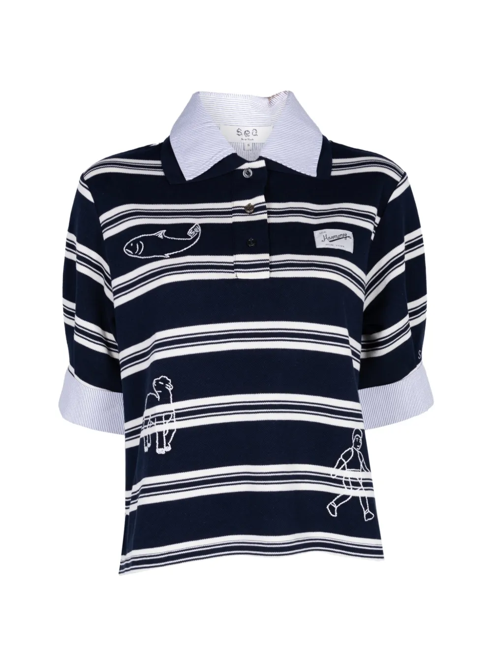 Sea Mina Striped Polo Shirt In Blue