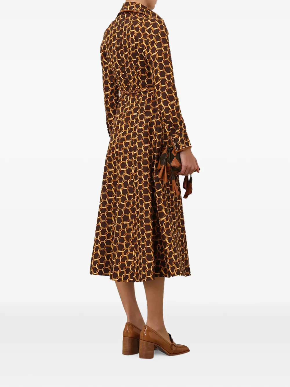 ZIMMERMANN Midi-jurk met ceintuur en ketting-print Bruin