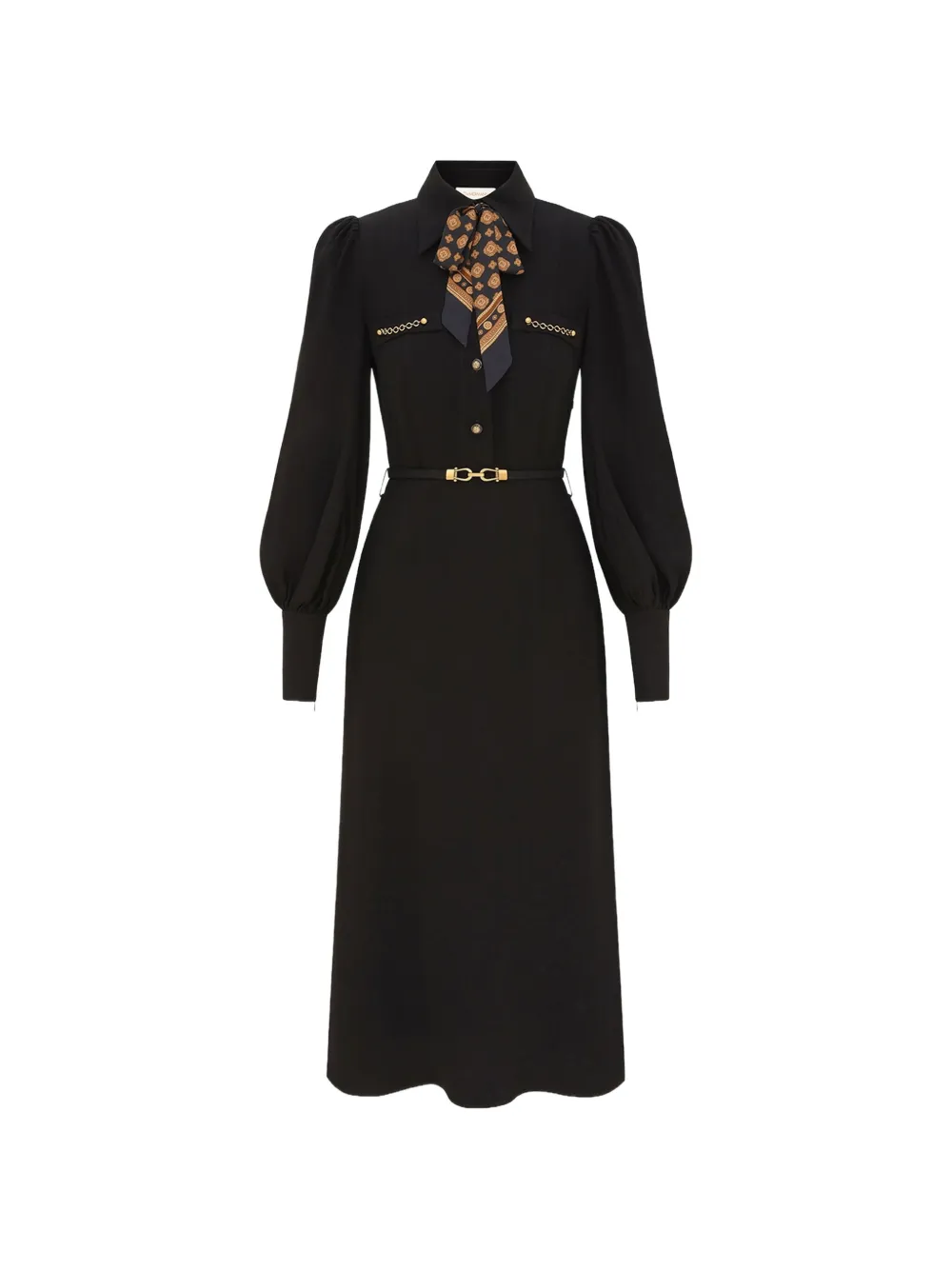 Zimmermann Utility Belted Silk-scarf Midi Dress In Schwarz