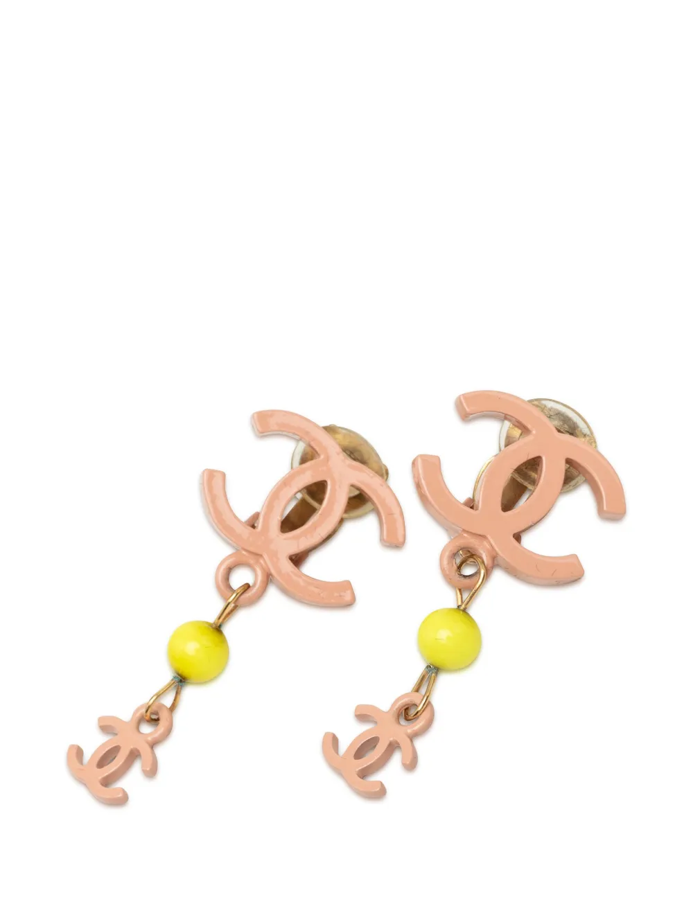 CHANEL Pre-Owned Orecchini pendenti CC in resina e metallo placcato oro con chiusura a clip 2003 - Rosa