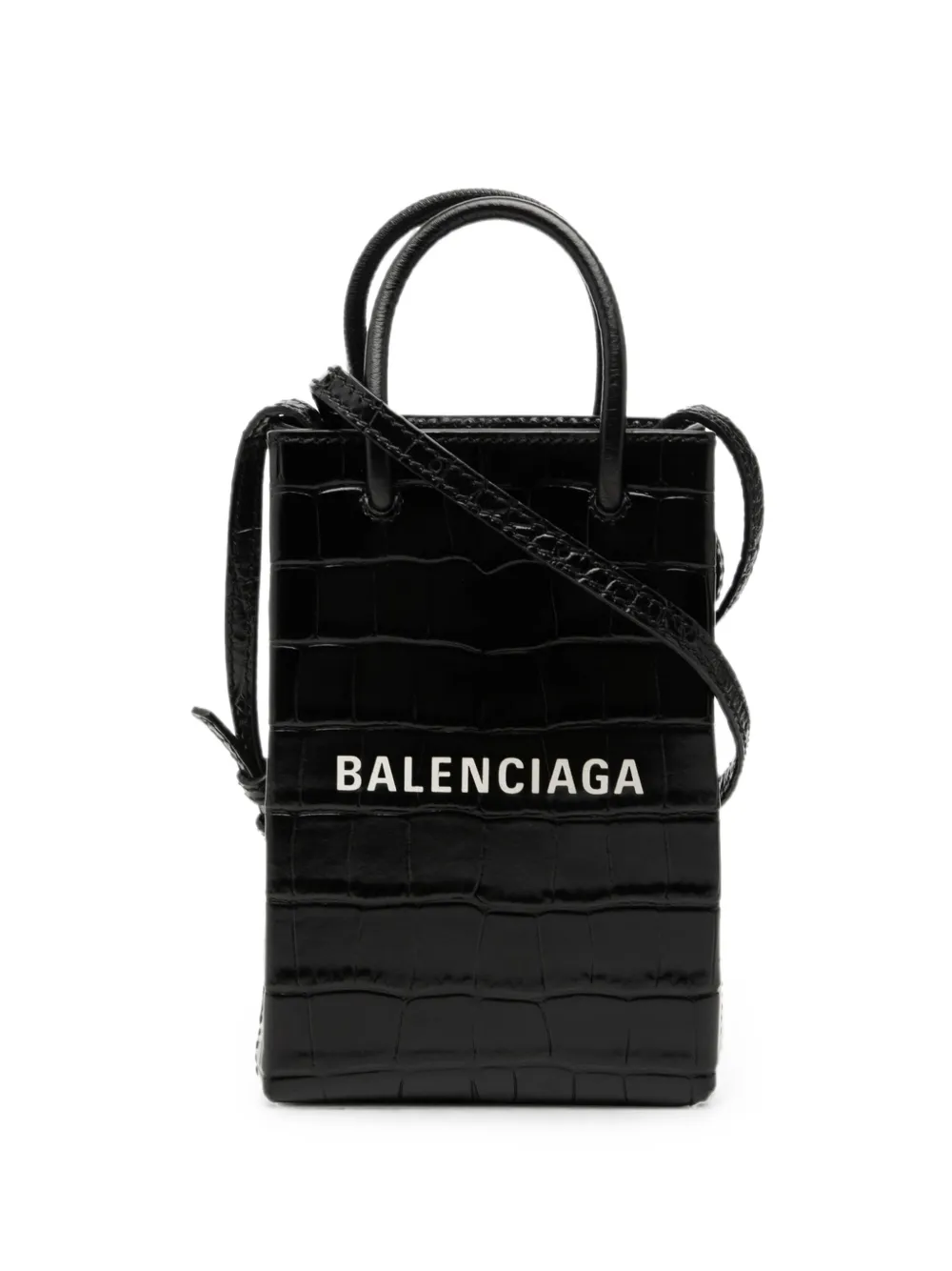 Balenciaga Pre-Owned 2020 Mini Croc Embossed Leather Shopping Phone Holder satchel - Schwarz