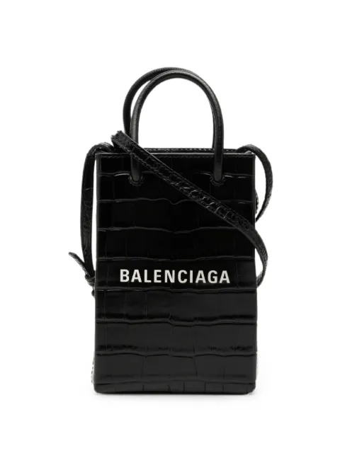 Balenciaga Pre-Owned 2020 Mini Croc Embossed Leather Shopping Phone Holder satchel