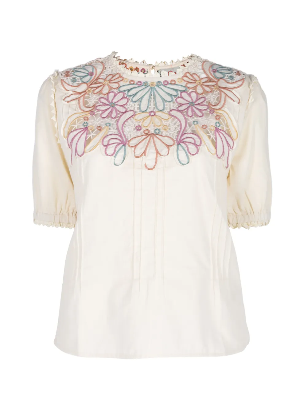 FARM Rio embroidered pintuck-detail blouse - Toni neutri