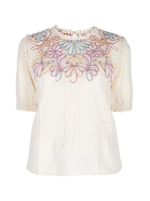 FARM Rio embroidered pintuck-detail blouse