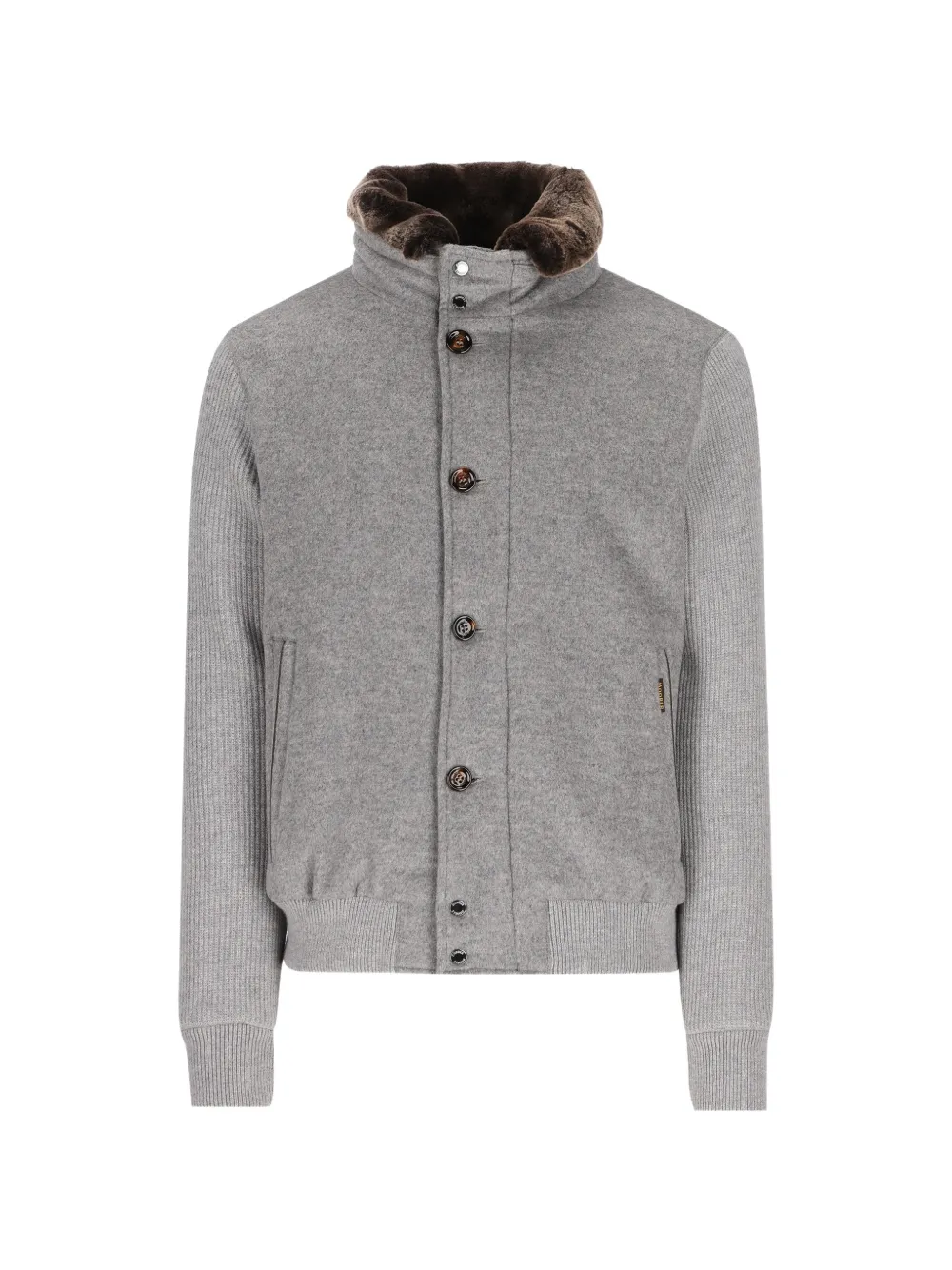 Moorer ribbed-knit sleeve fur-collar jacket - Grigio