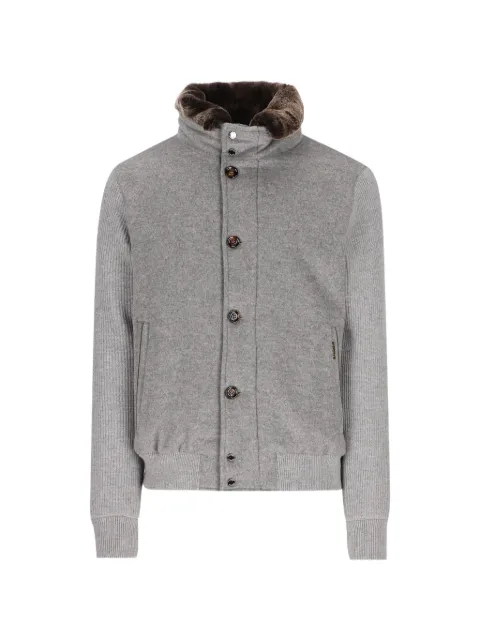 Moorer ribbed-knit sleeve fur-collar jacket