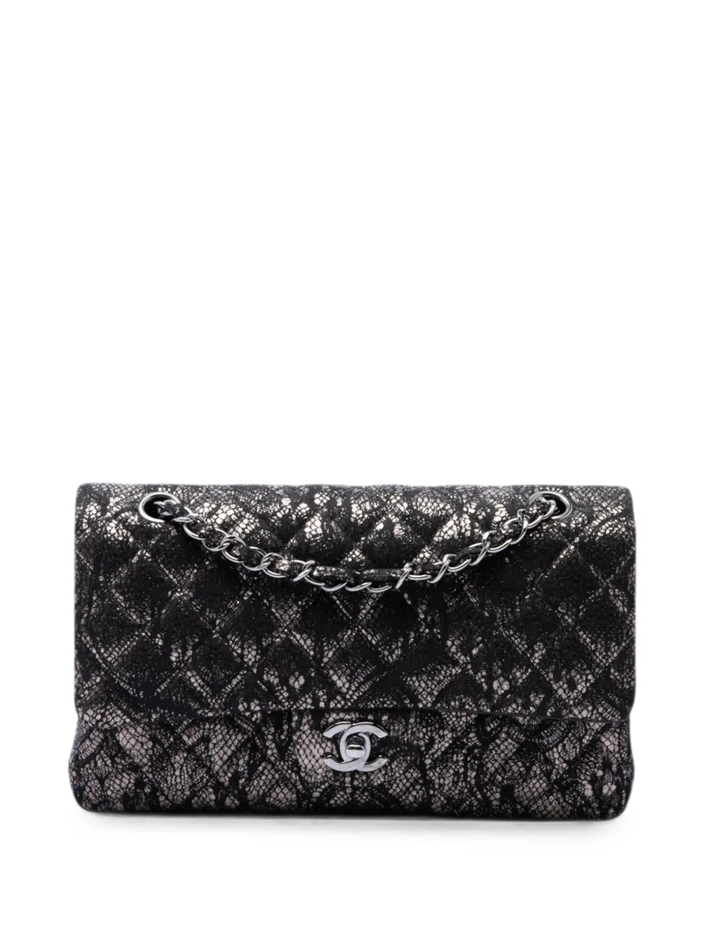 CHANEL Pre-Owned 2009-2010 Medium Classic Metallic Goatskin and Lace Double Flap shoulder bag - Nero