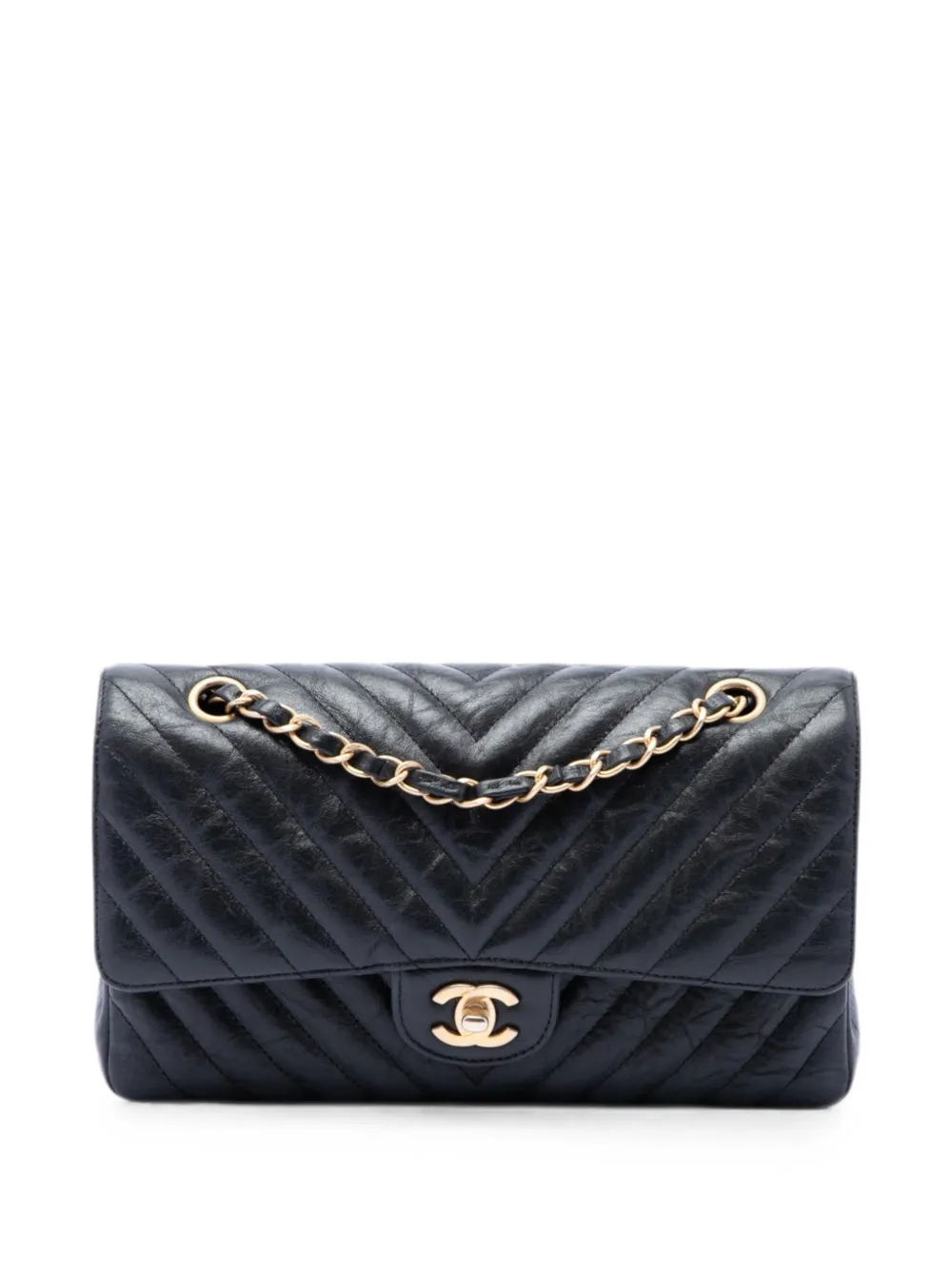 CHANEL Pre-Owned 2018-2019 Medium Classic Chevron Crumpled Calfskin Double Flap shoulder bag - Schwarz