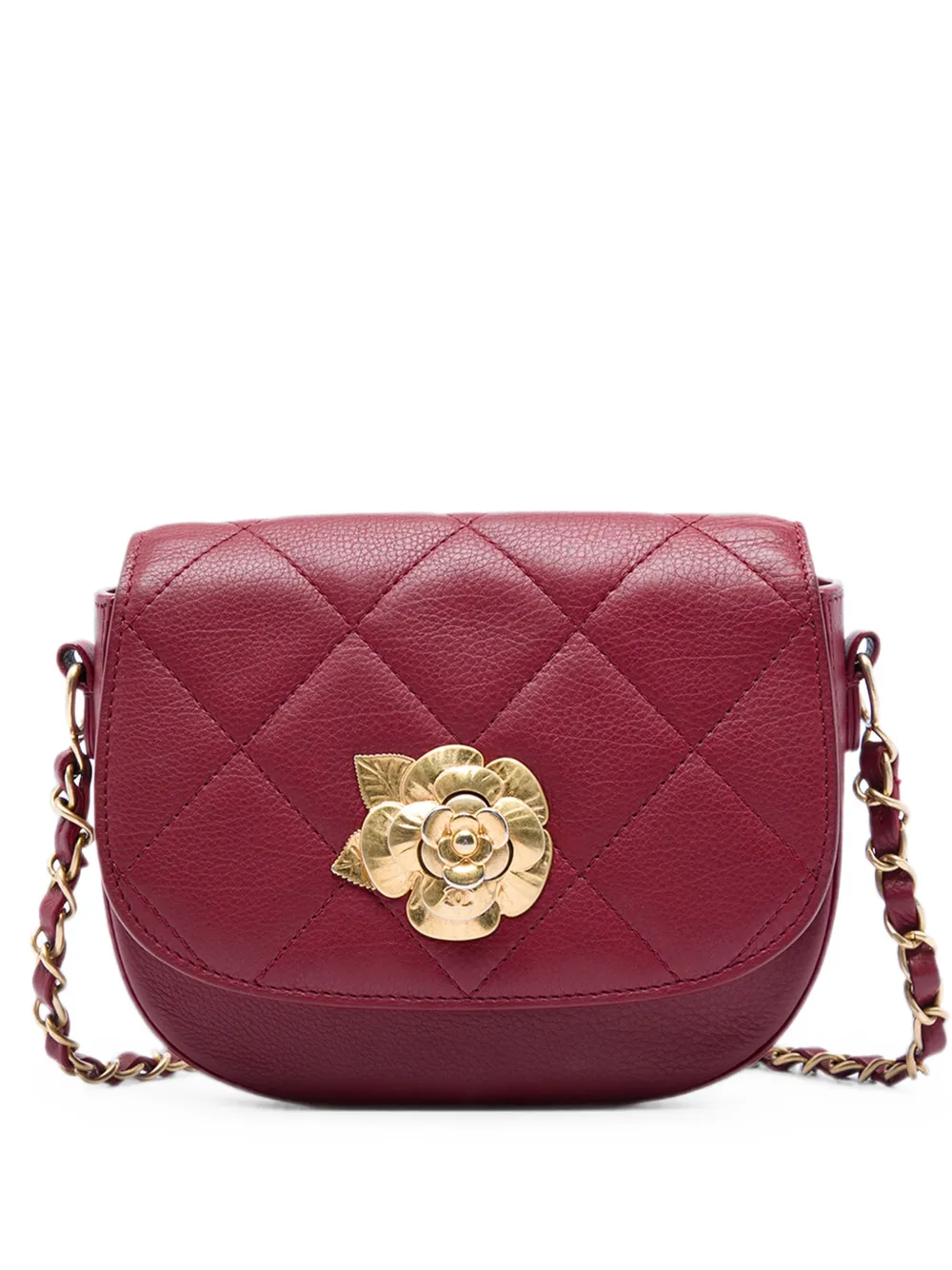 CHANEL Pre-Owned 2018-2019 Quilted Calfskin Camellia Turn Lock Flap crossbody bag - Rot