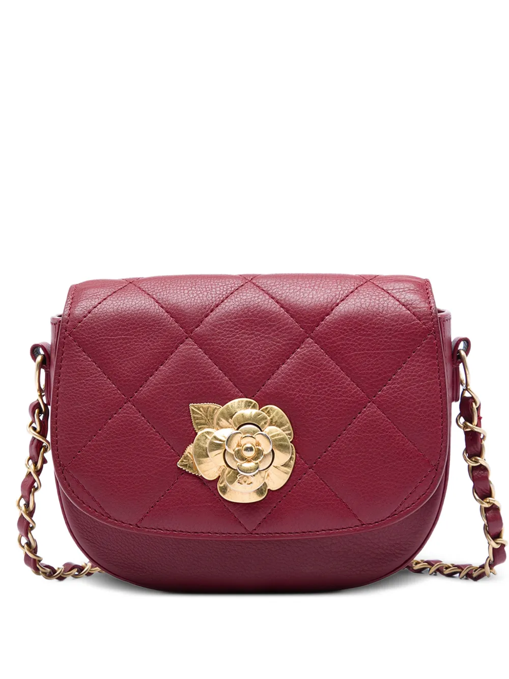 CHANEL Pre-Owned 2018-2019 Quilted Calfskin Camellia Turn Lock Flap crossbody bag - Rosso
