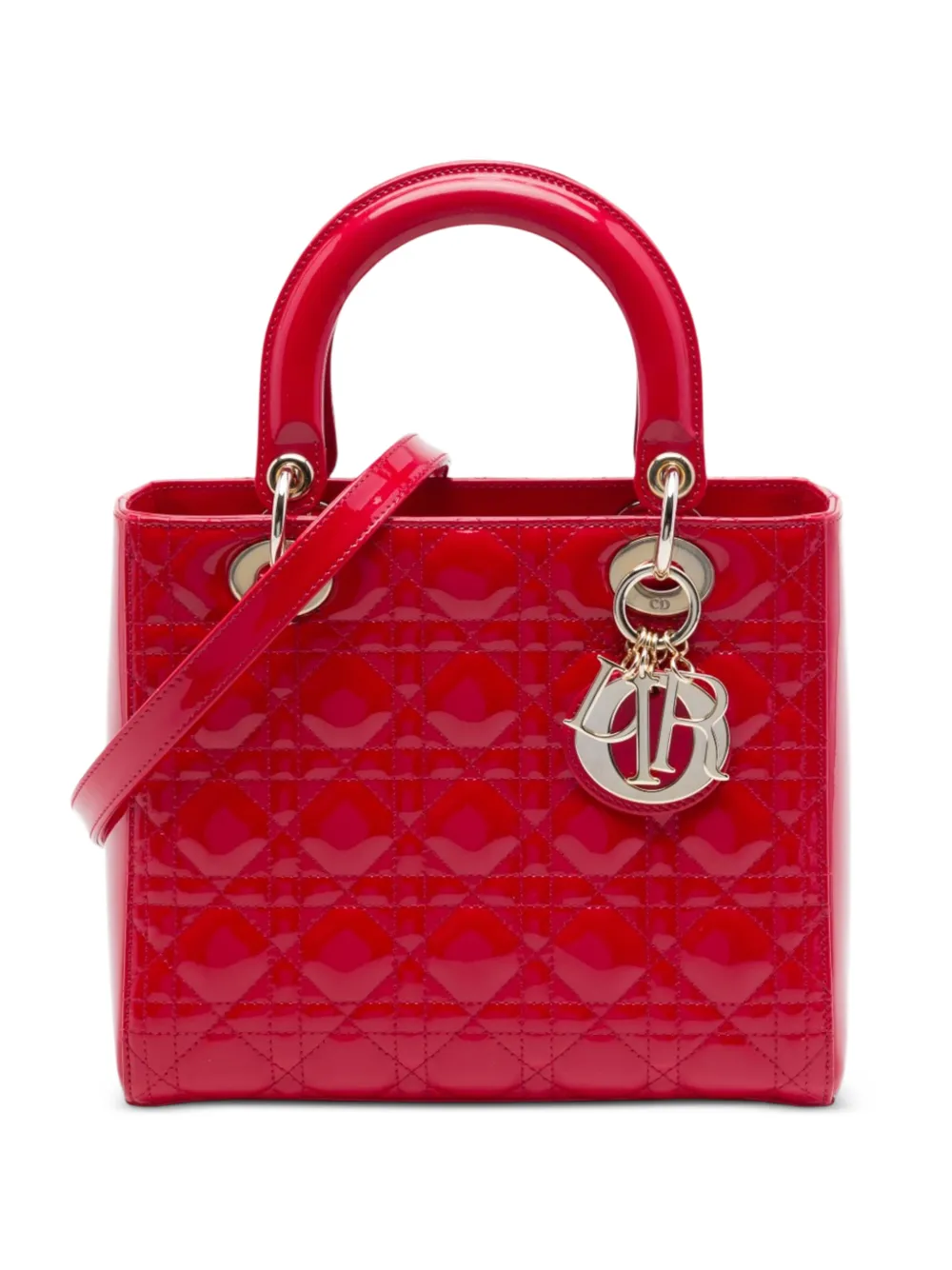 Christian Dior Pre-Owned 2015 Medium Patent Cannage Lady Dior satchel - Rot