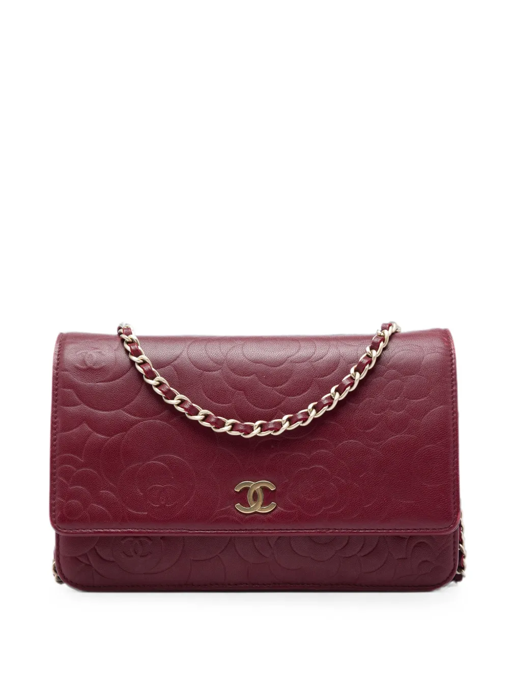 CHANEL Pre-Owned 2012 CC Embossed Calfskin Camellia Wallet On Chain crossbody bag - Rot