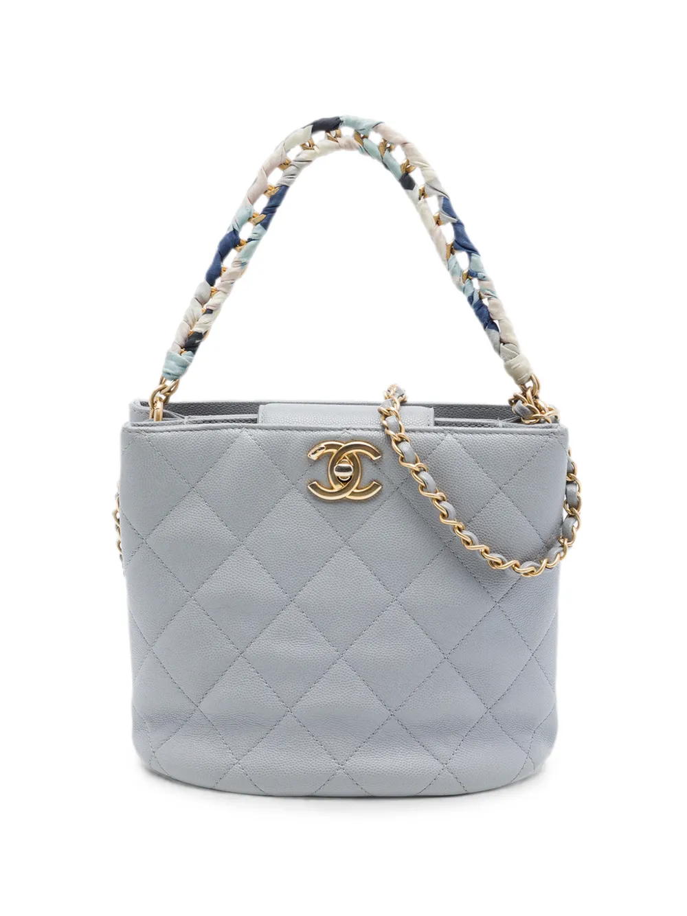 CHANEL Pre-Owned 2019 CC Quilted Caviar Chain Scarf Handle bucket bag - Grau