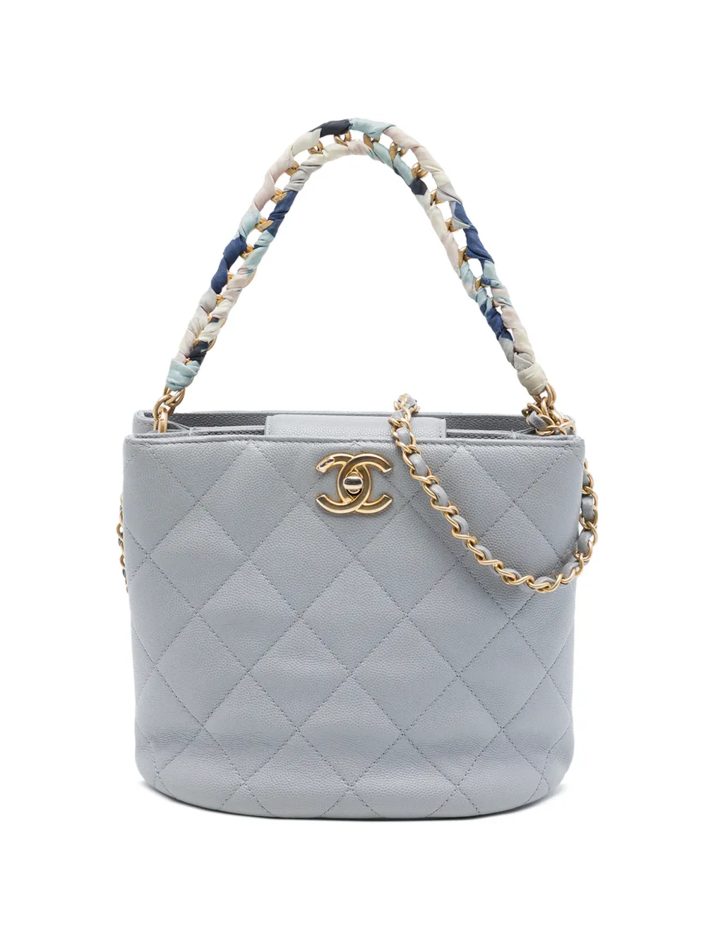 CHANEL Pre-Owned 2019 CC Quilted Caviar Chain Scarf Handle bucket bag - Grigio