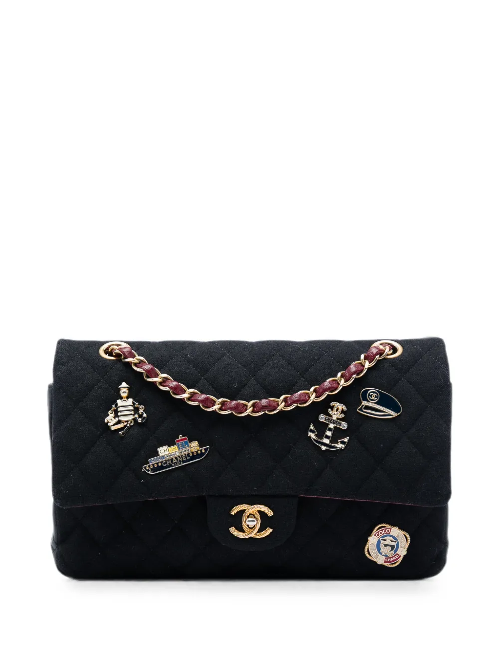 CHANEL Pre-Owned 2018-2019 Paris Hamburg Medium Classic Jersey Coco Sailor Charms Double Flap shoulder bag - Schwarz